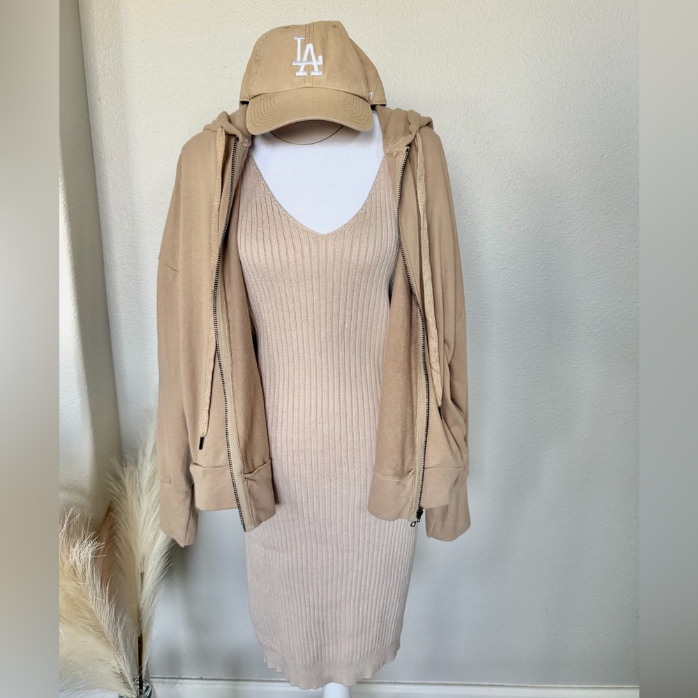 Kimberly C - Women's Cropped Boxy Tan Zip Up hoodie - Picture 9 of 12